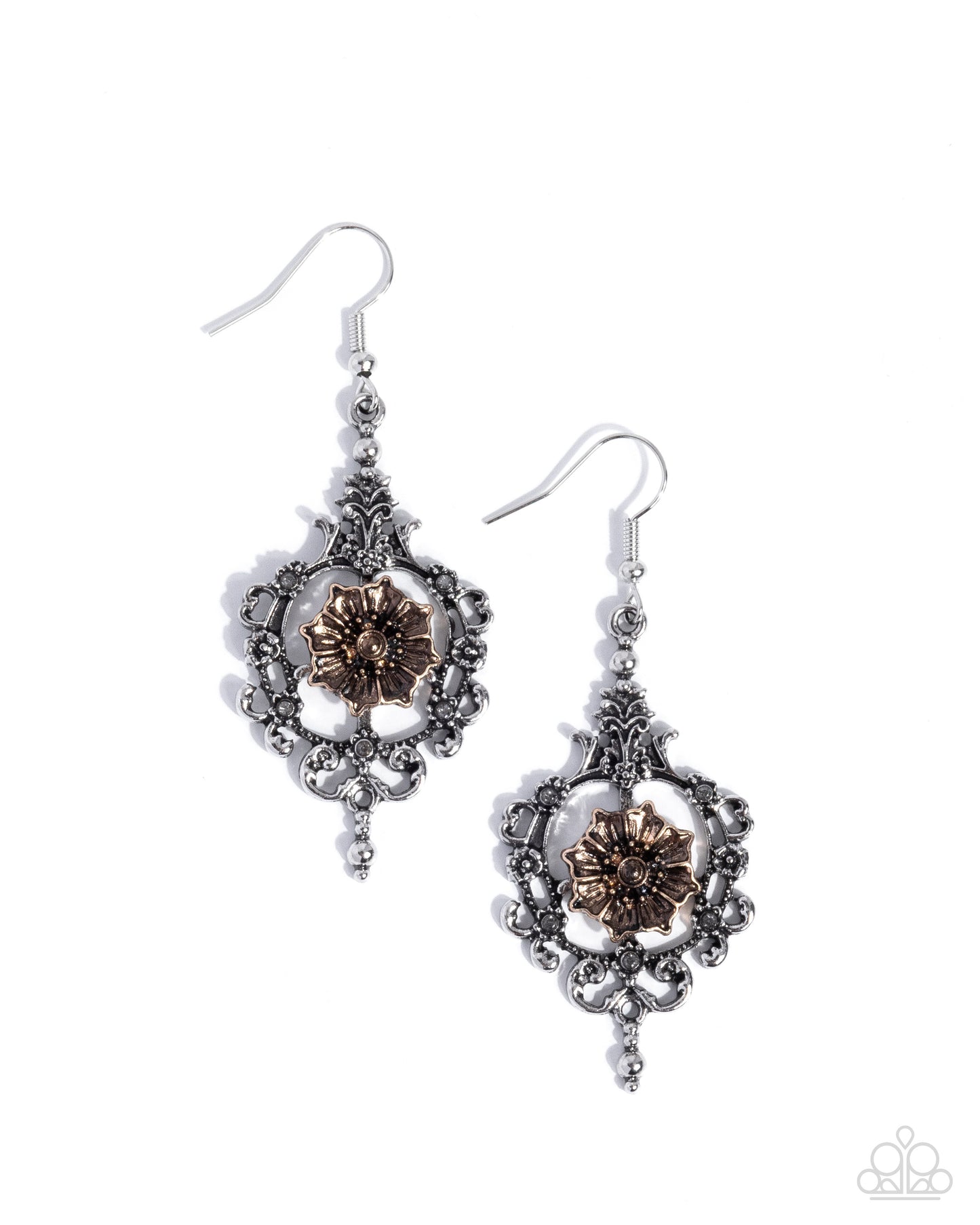 Paparazzi Antique Abloom - Silver Filigree & Antiqued Gold Floral Earring E3236