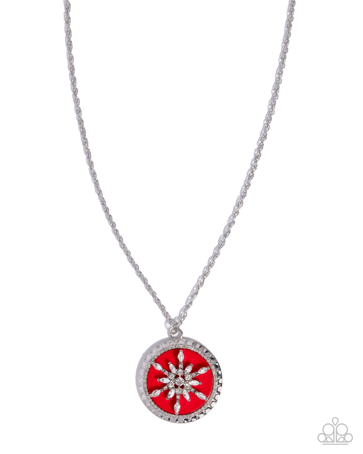 Paparazzi Snowflake Story - Red Backdrop Silver Snowflake Necklace