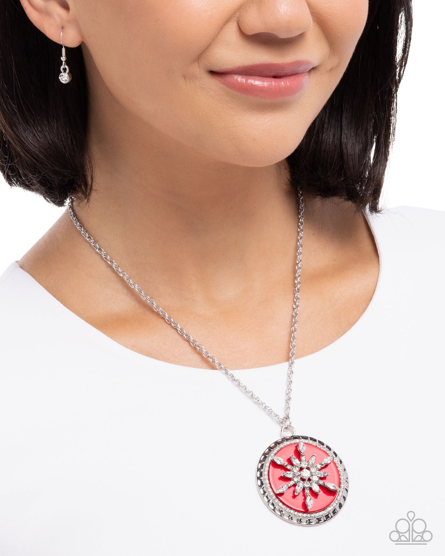 Paparazzi Snowflake Story - Red Backdrop Silver Snowflake Necklace
