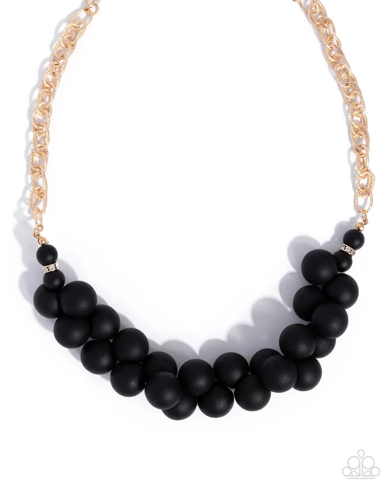 Paparazzi Clustered Court Black Bead, Gold Link & White Rhinestone Necklace N4092