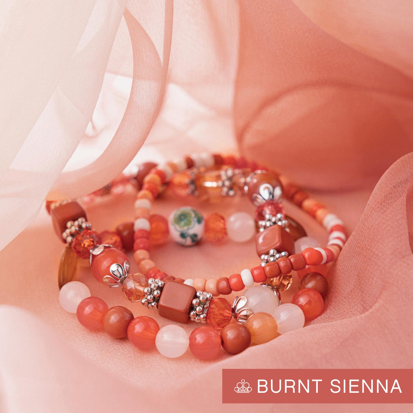Paparazzi Angelic Array - Orange, Bronze Brown, Light Peach & Ivory Bead Set Of 3 Stretch Bracelets