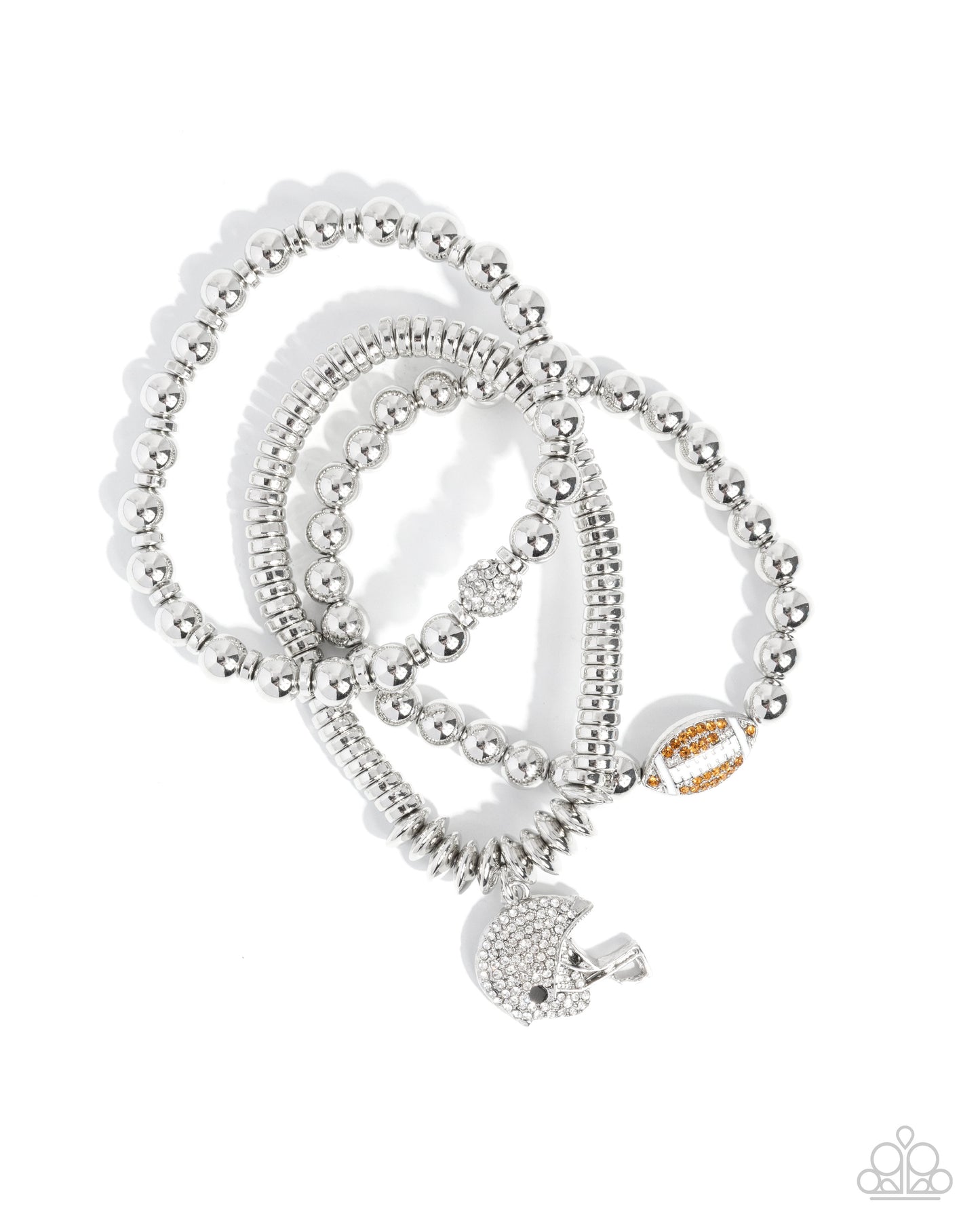 Football Flavor - Brown Topaz & White Rhinestone Football Helmet Sport Set Of 3 Bracelets Paparazzi B2465