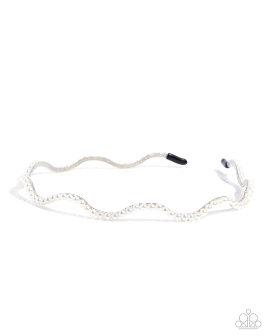 Paparazzi Palatable Pearls - White Glossy White Scalloped Silver Headband