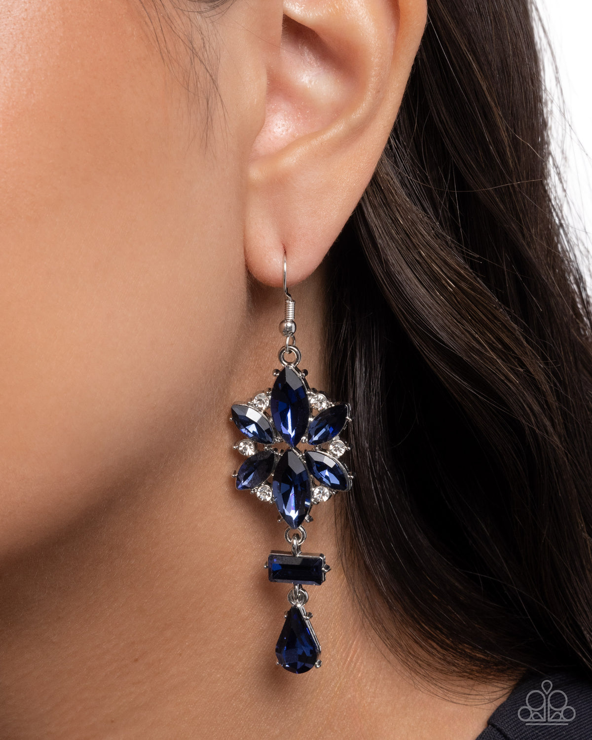 Paparazzi Opulent Occasion - Blue Gem & White Rhinestone Floral Earring