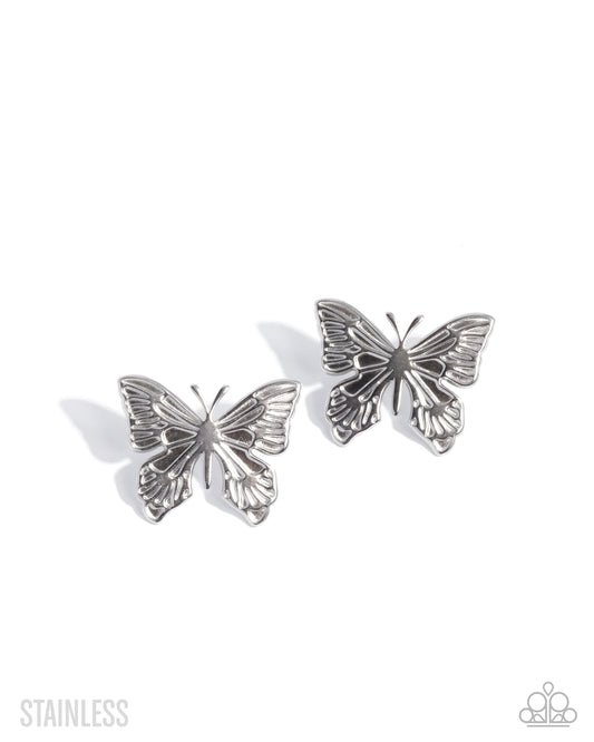 Paparazzi Soaring Sensation - Silver Stainless Steel Butterfly Post Earring