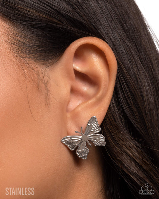 Paparazzi Soaring Sensation - Silver Stainless Steel Butterfly Post Earring