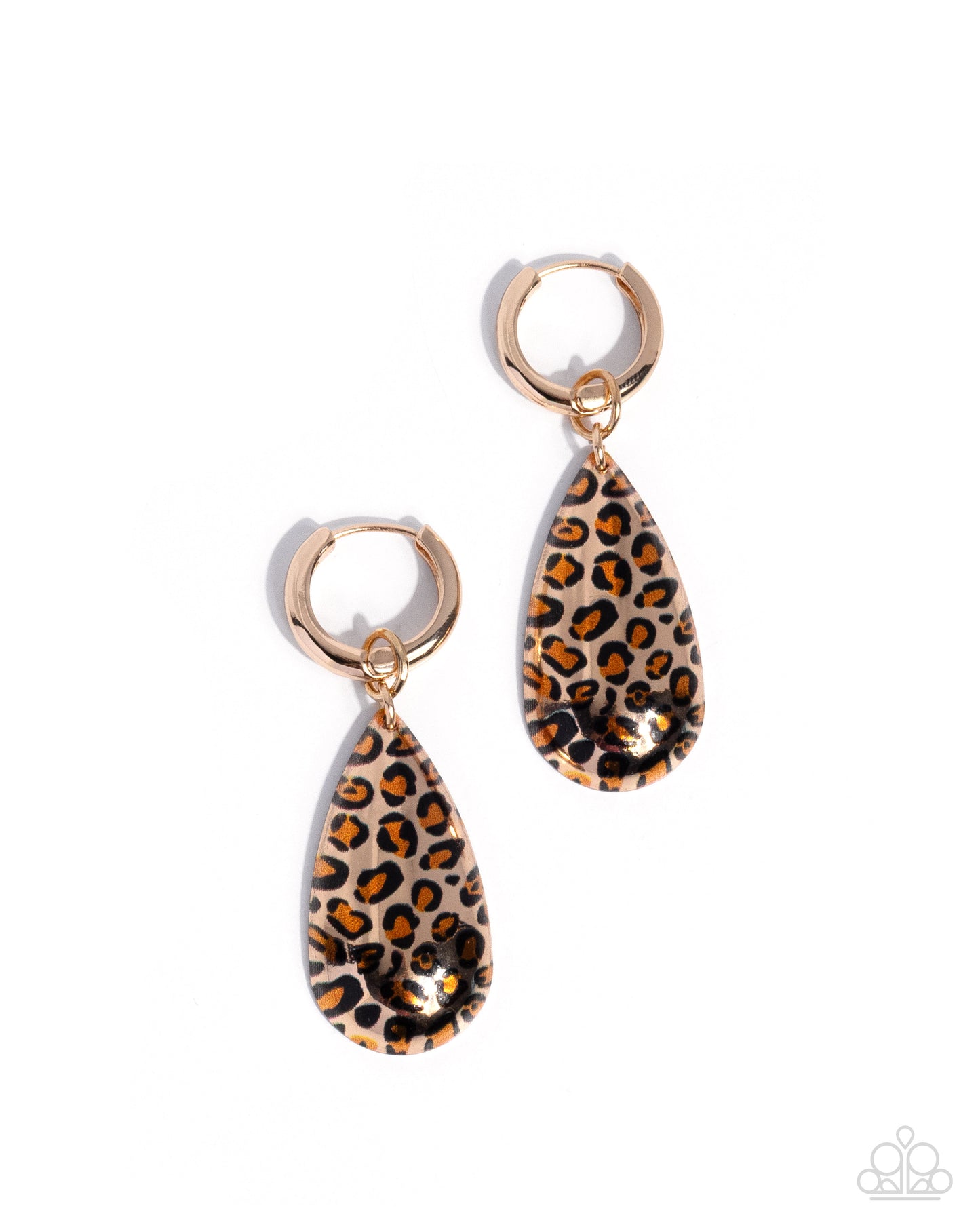 Paparazzi Caged Cheetah - Gold Cheetah Print Teardrop 3/4 Inch Hoop Earring
