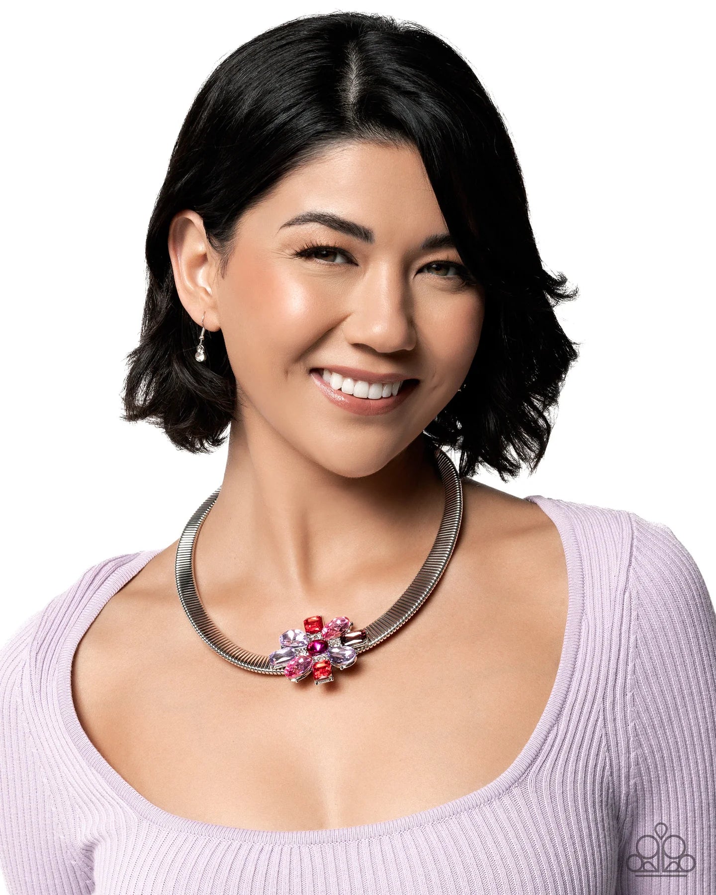 Paparazzi Forward Florals - Multicolored Pink, Purple Gem Necklace Life Of The Party October 2025 N3097