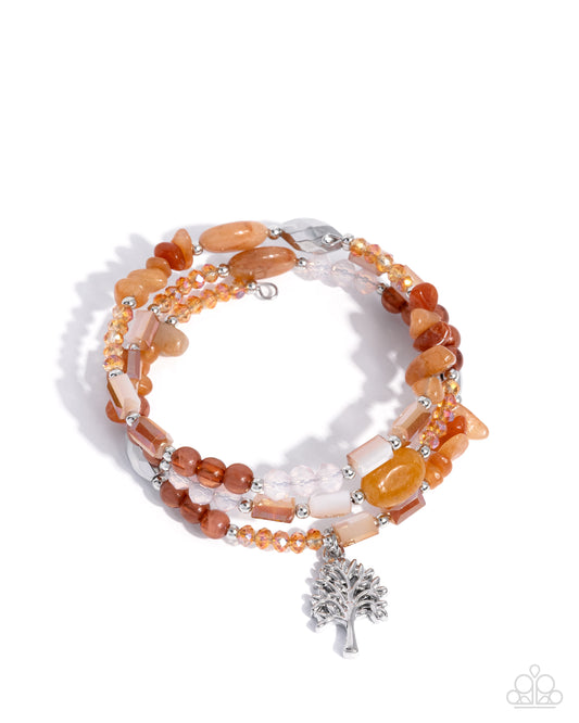 Paparazzi Capricious Collision - Orange UV Shimmery Bead & Silver Tree Of Life Coil Bracelet B0229