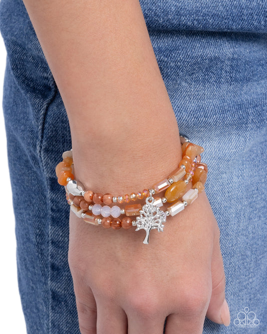 Paparazzi Capricious Collision - Orange UV Shimmery Bead & Silver Tree Of Life Coil Bracelet B0229