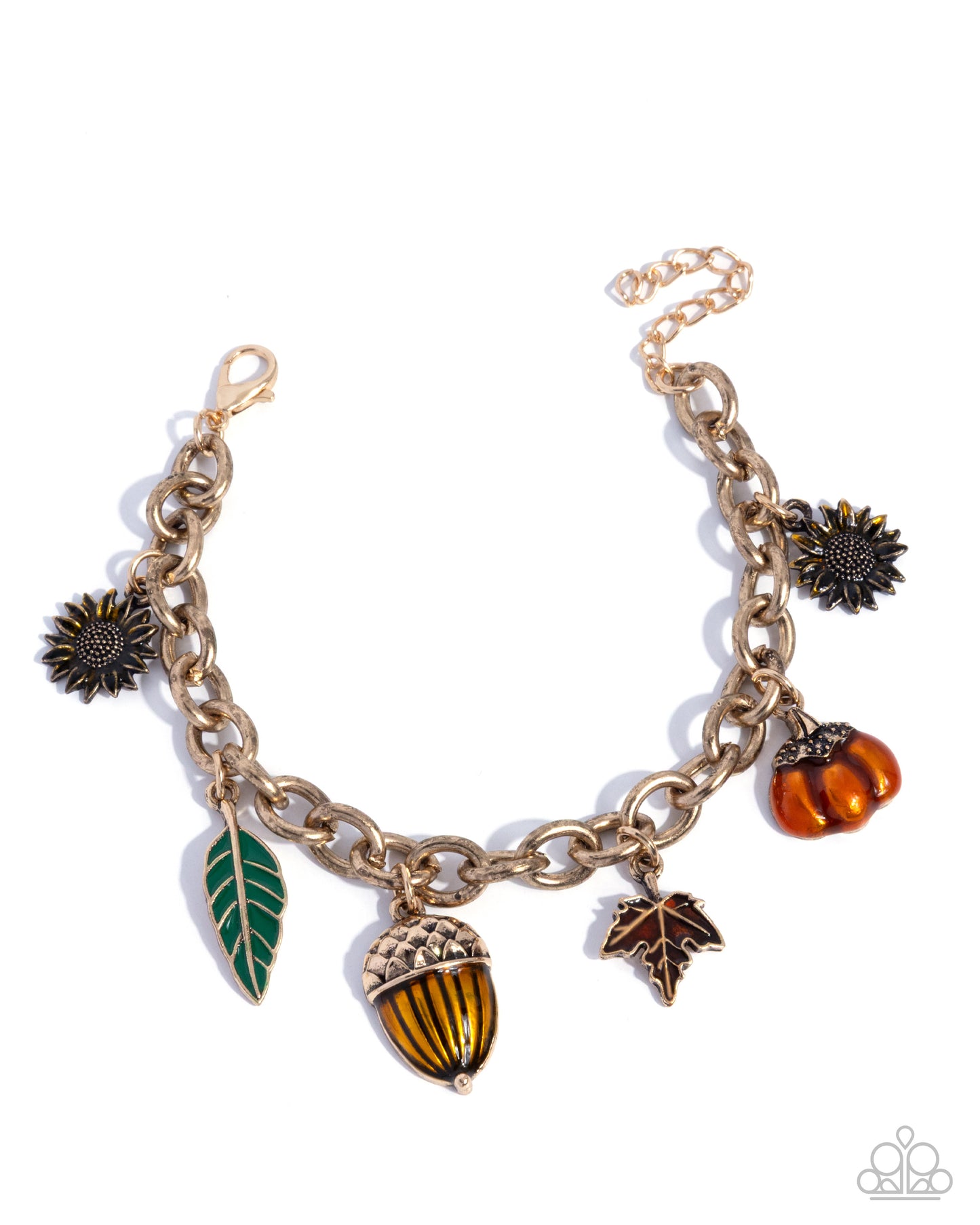 Paparazzi Autumnal Advance - Multicolored Thanksgiving Fall Charm Style Antiqued Gold Bracelet