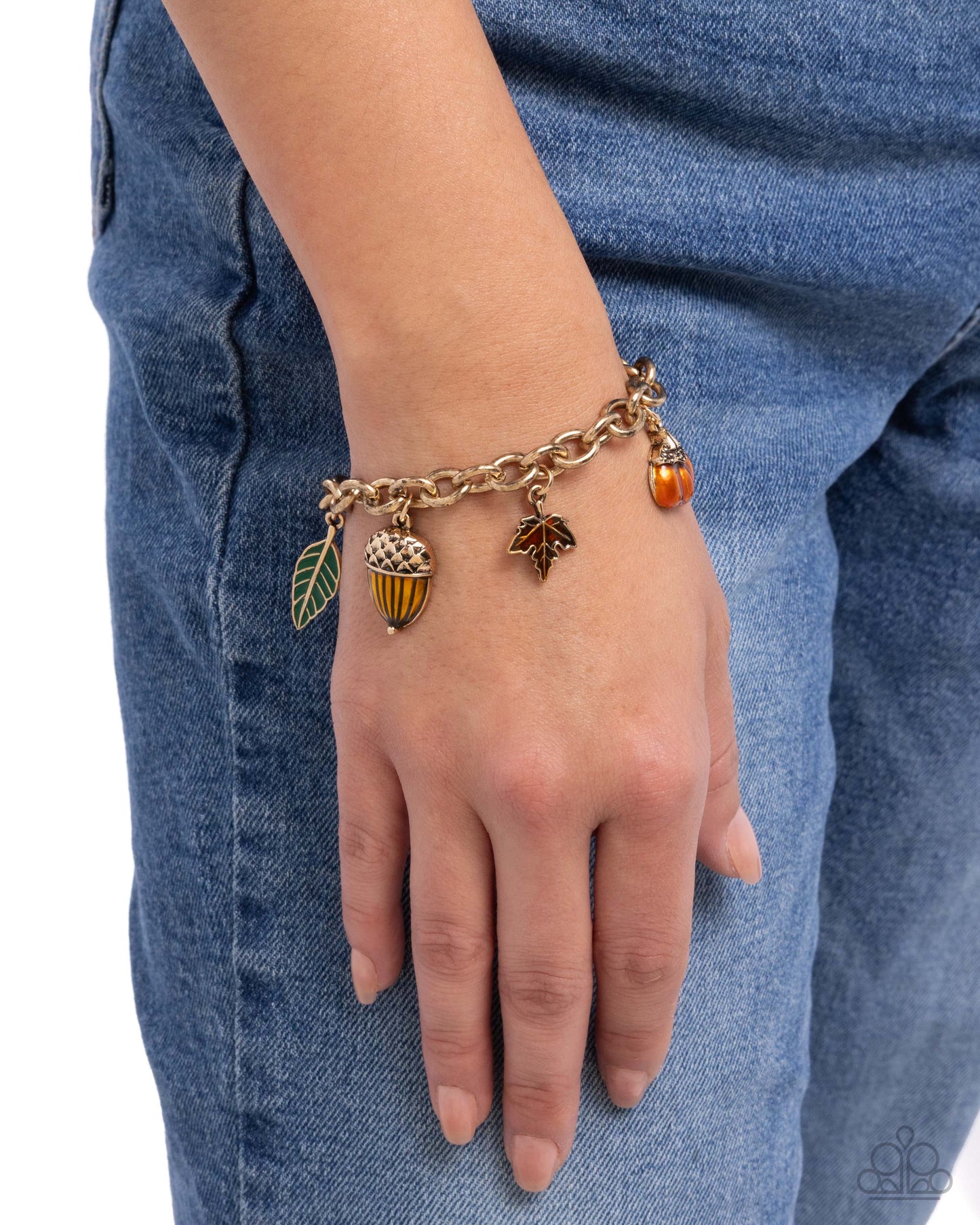 Paparazzi Autumnal Advance - Multicolored Thanksgiving Fall Charm Style Antiqued Gold Bracelet