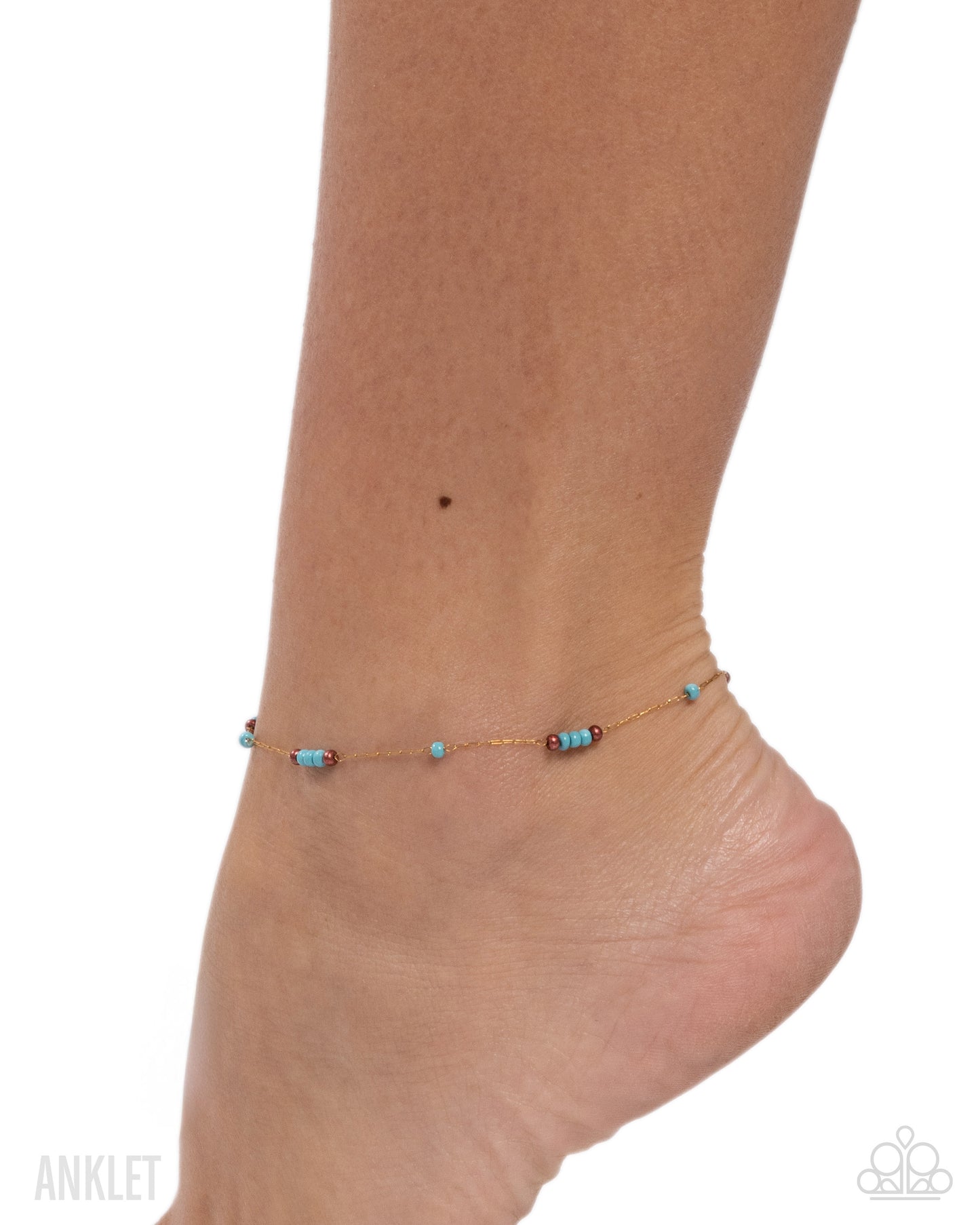 Paparazzi Delightfully Delicate - Gold Chain, Turquoise & Copper Seed Bead Anklet B2601