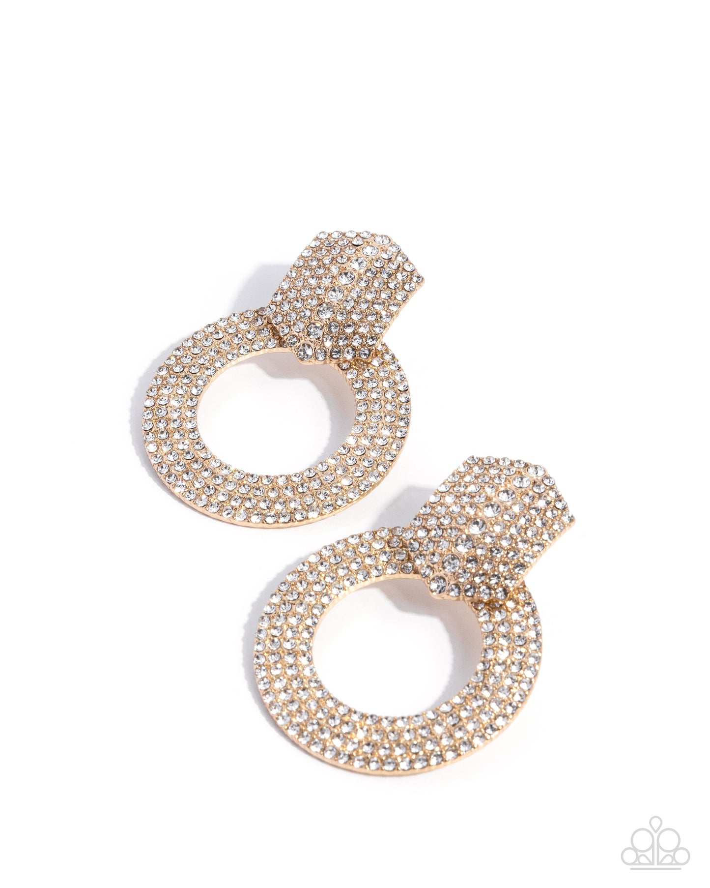 Paparazzi Sparkly Safeguard - Gold & White Rhinestone Post Earring E3329