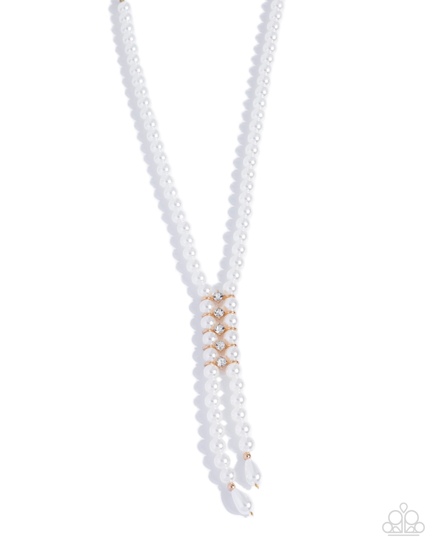 Paparazzi Paid in Pearls - Gold Fittings, White Pearls & Rhinestone Pearl Prowess Necklace & Pearl Potential Gold Stretch Bracelet Set