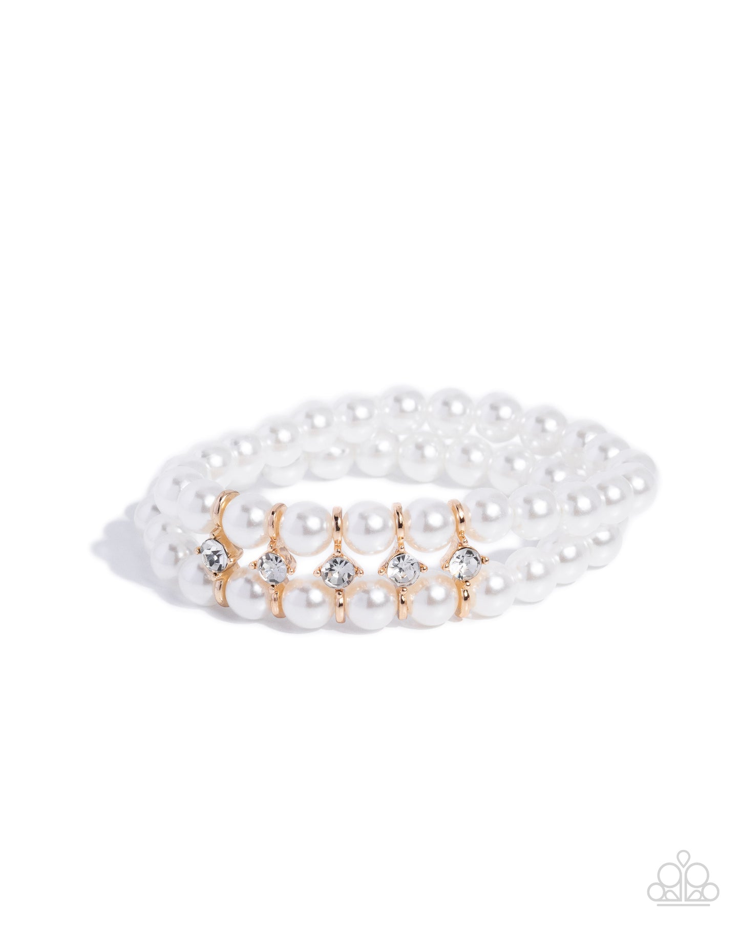 Paparazzi Paid in Pearls - Gold Fittings, White Pearls & Rhinestone Pearl Prowess Necklace & Pearl Potential Gold Stretch Bracelet Set