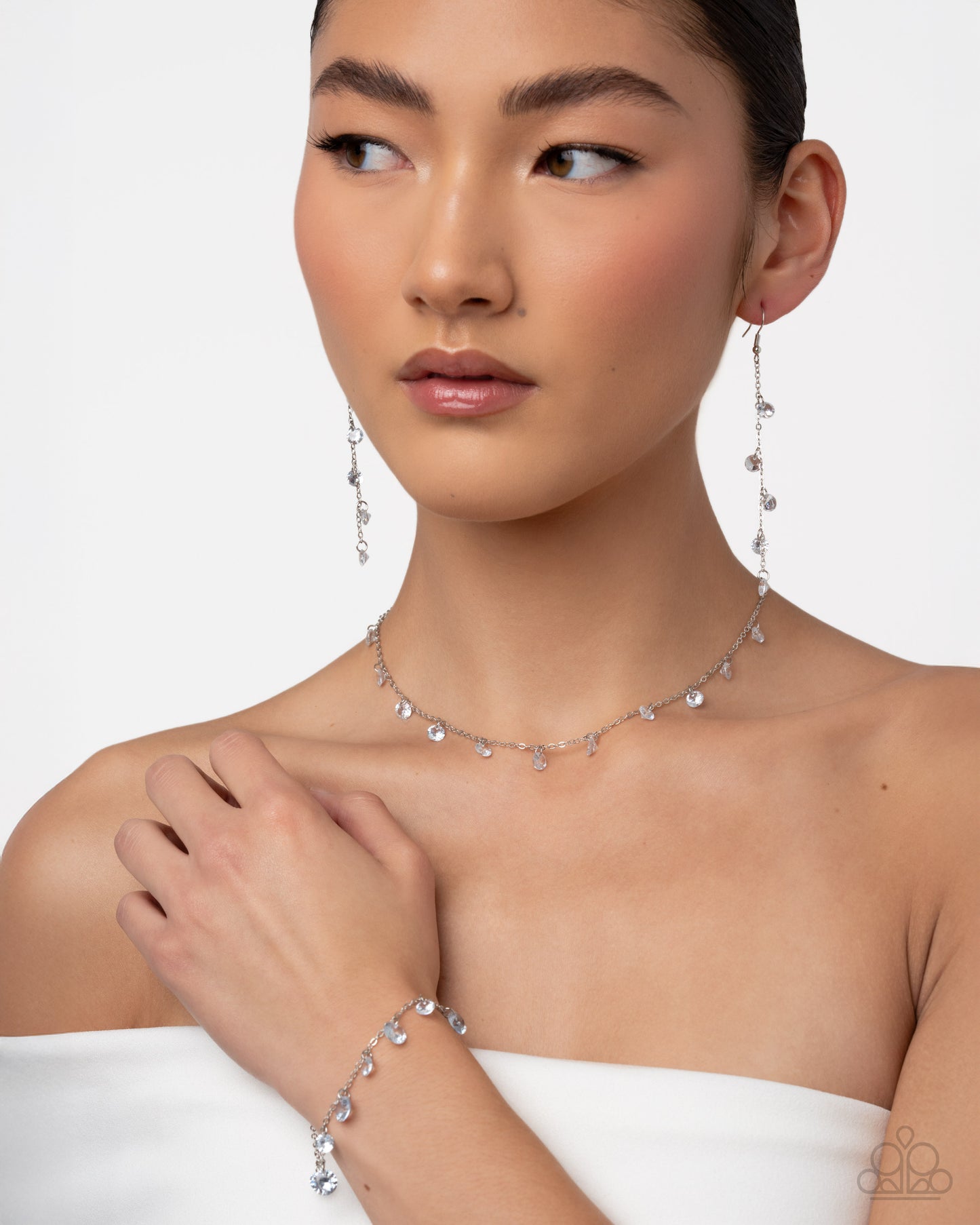 Paparazzi Completely Courted - White Gem Necklace, Earring & Bracelet Bridal Set