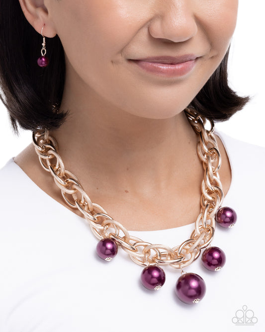 Paparazzi Ornamental Obsession - Purple Damson Pearl & Rose Gold Chain Necklace