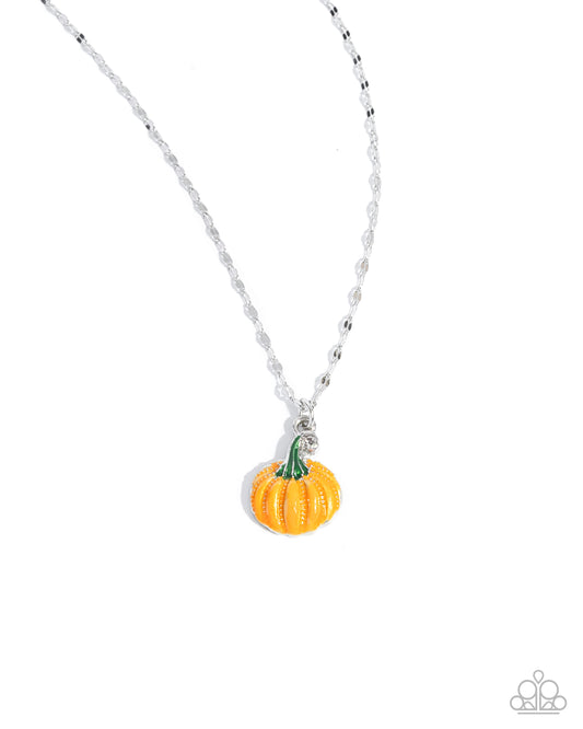 Pumpkin Patch - Orange Pumpkin Silver Fall Necklace Paparazzi