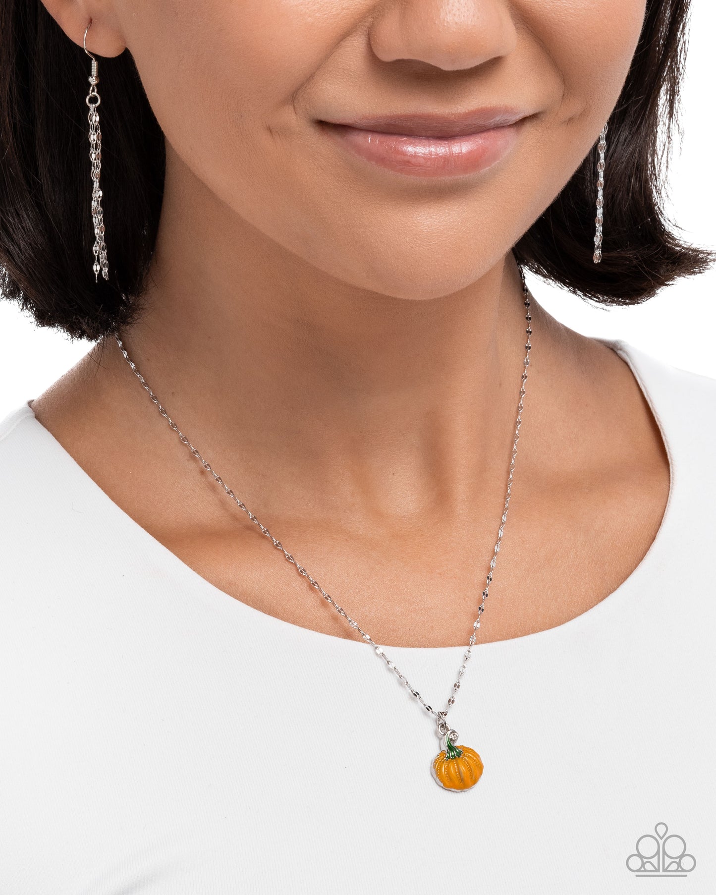 Pumpkin Patch - Orange Pumpkin Silver Fall Necklace Paparazzi