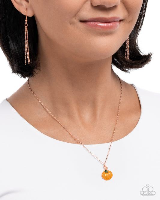 Pumpkin Patch - Copper - Shiny Copper & Orange Painted Pumpkin Halloween Fall Necklace Paparazzi