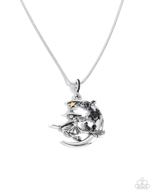 Halloween Homecoming - Black Bat, Spider, Cat & Silver Witch On Her Broom Halloween Inspired Necklace Paparazzi