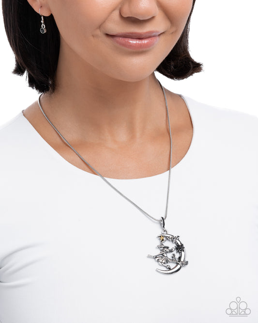 Halloween Homecoming - Black Bat, Spider, Cat & Silver Witch On Her Broom Halloween Inspired Necklace Paparazzi