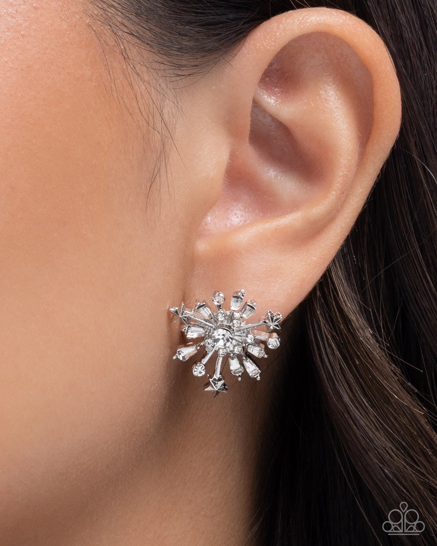 Paparazzi Firework Flair - White Rhinestone Post Earring E3402