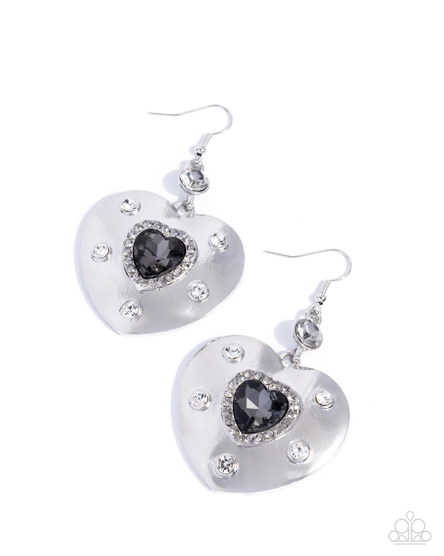 Paparazzi Magical Matchmaker - Silver & Smoky Heart Gem Earring E3253