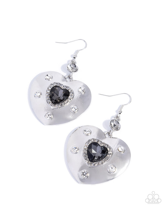 Paparazzi Magical Matchmaker - Silver & Smoky Heart Gem Earring E3253