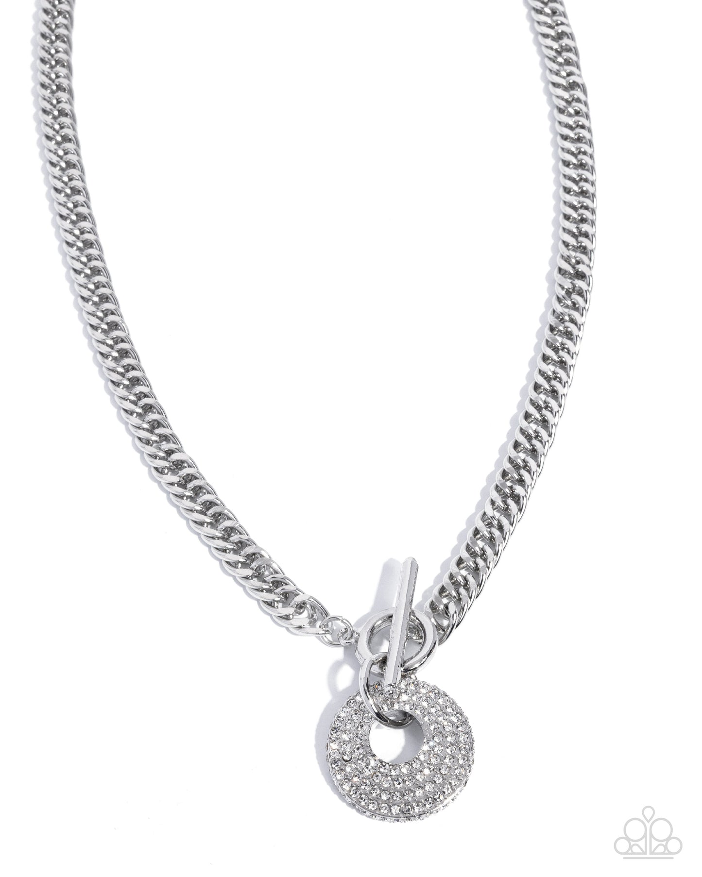 Paparazzi Breathlessly Bold - White Rhinestone Silver Toggle Necklace N3906