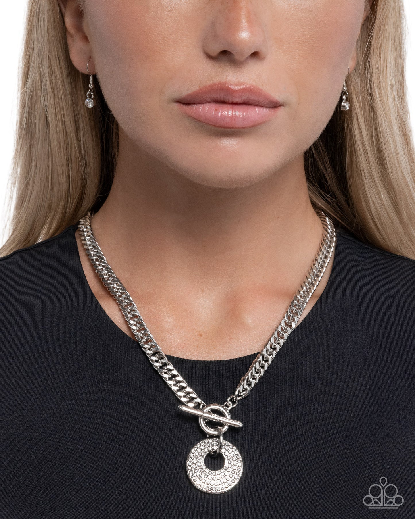 Paparazzi Breathlessly Bold - White Rhinestone Silver Toggle Necklace N3906