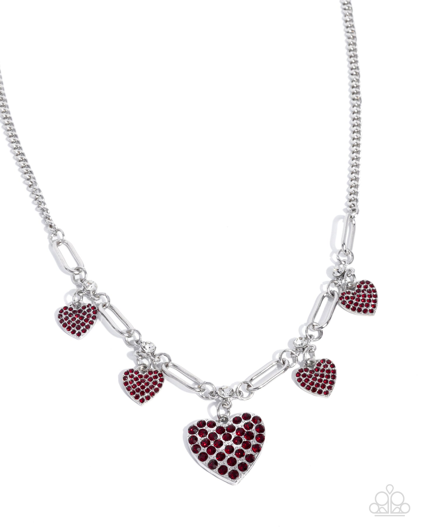 Paparazzi Affectionate Accuracy - Red Rhinestone Silver Heart Necklace N3910
