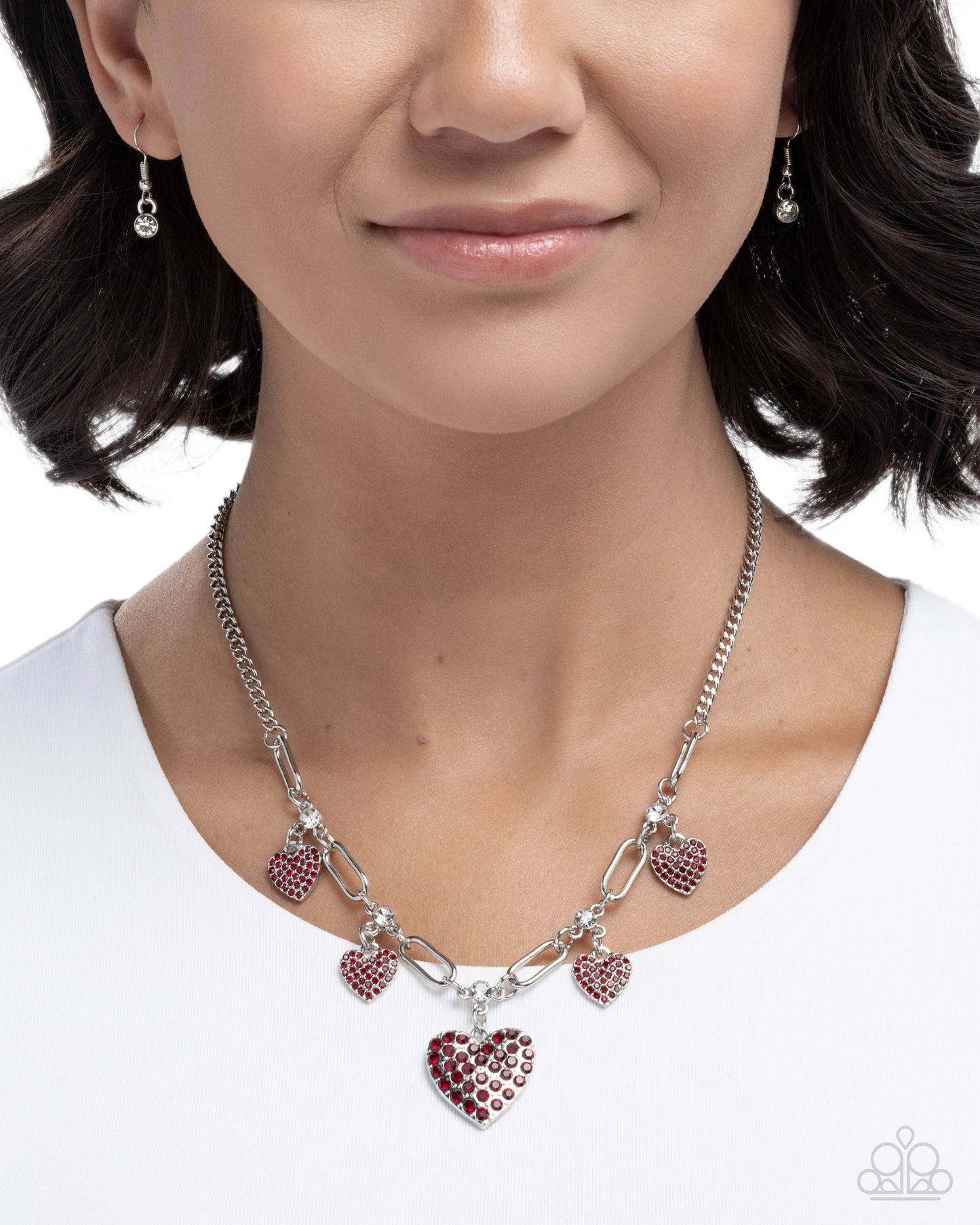 Paparazzi Affectionate Accuracy - Red Rhinestone Silver Heart Necklace N3910