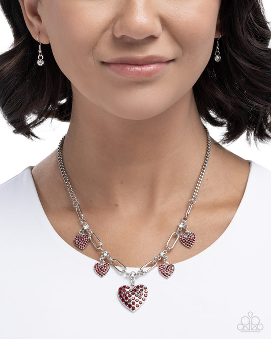 Paparazzi Affectionate Accuracy - Red Rhinestone Silver Heart Necklace N3910