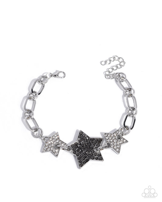 Paparazzi Stellar Song - Silver & White, Hematite Rhinestone Star Bracelet B2690