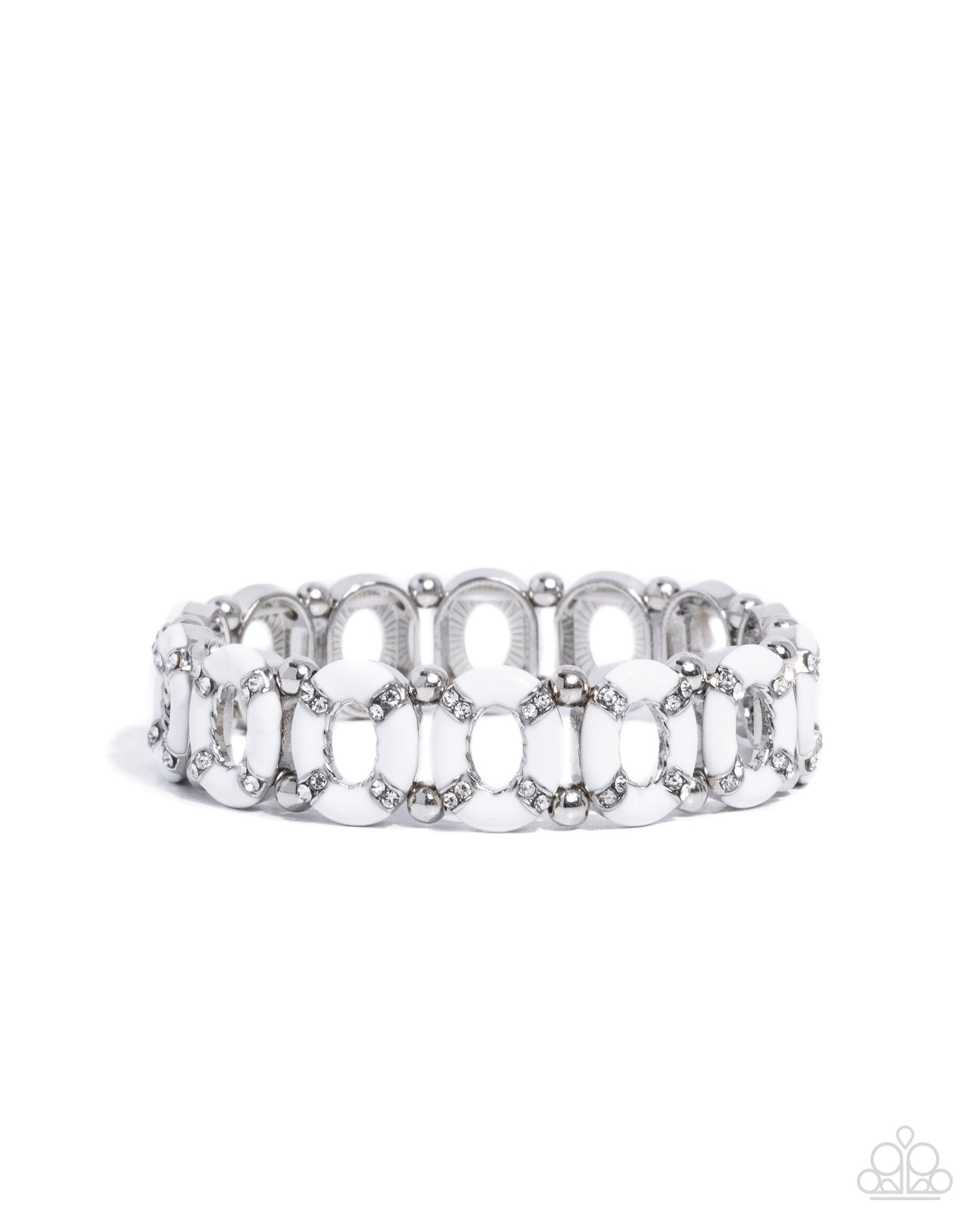 Paparazzi Adorable Armada - White Painted & Rhinestone Stretch Bracelet B0824