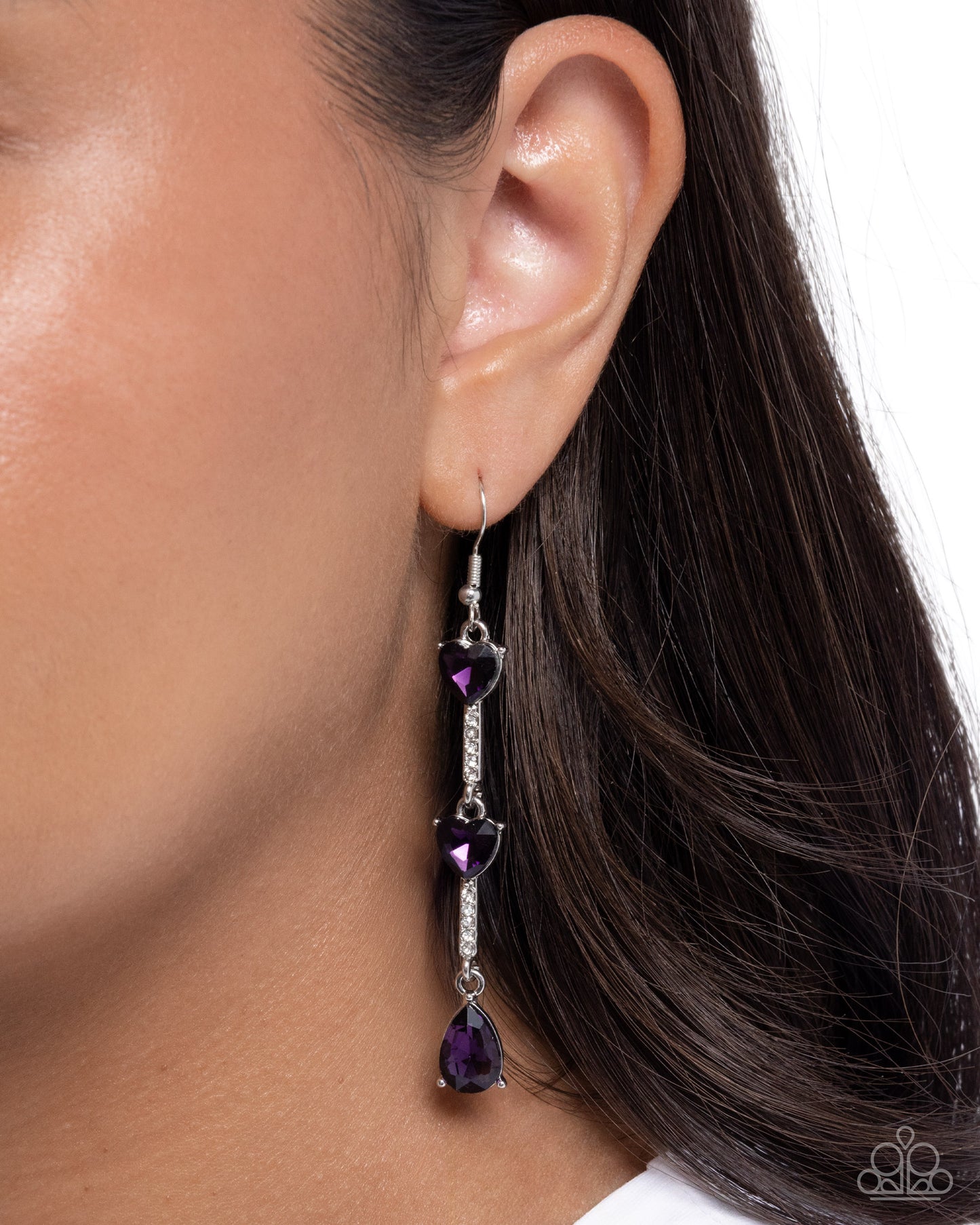 Paparazzi Romantic Reality - Purple Heart & Teardrop Gem Earring E3346