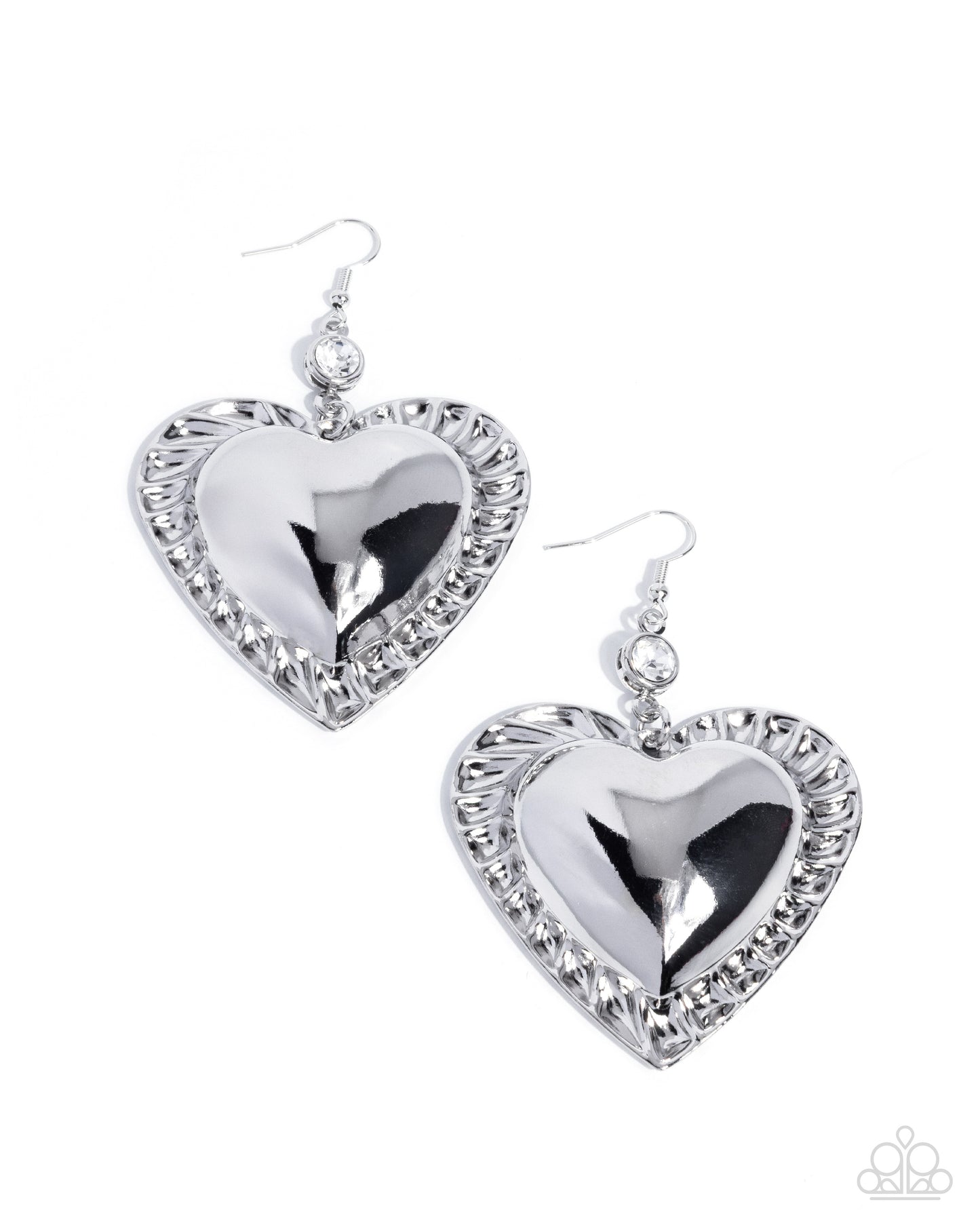 Paparazzi Smitten Sheen - White Rhinestone Silver Heart Earring