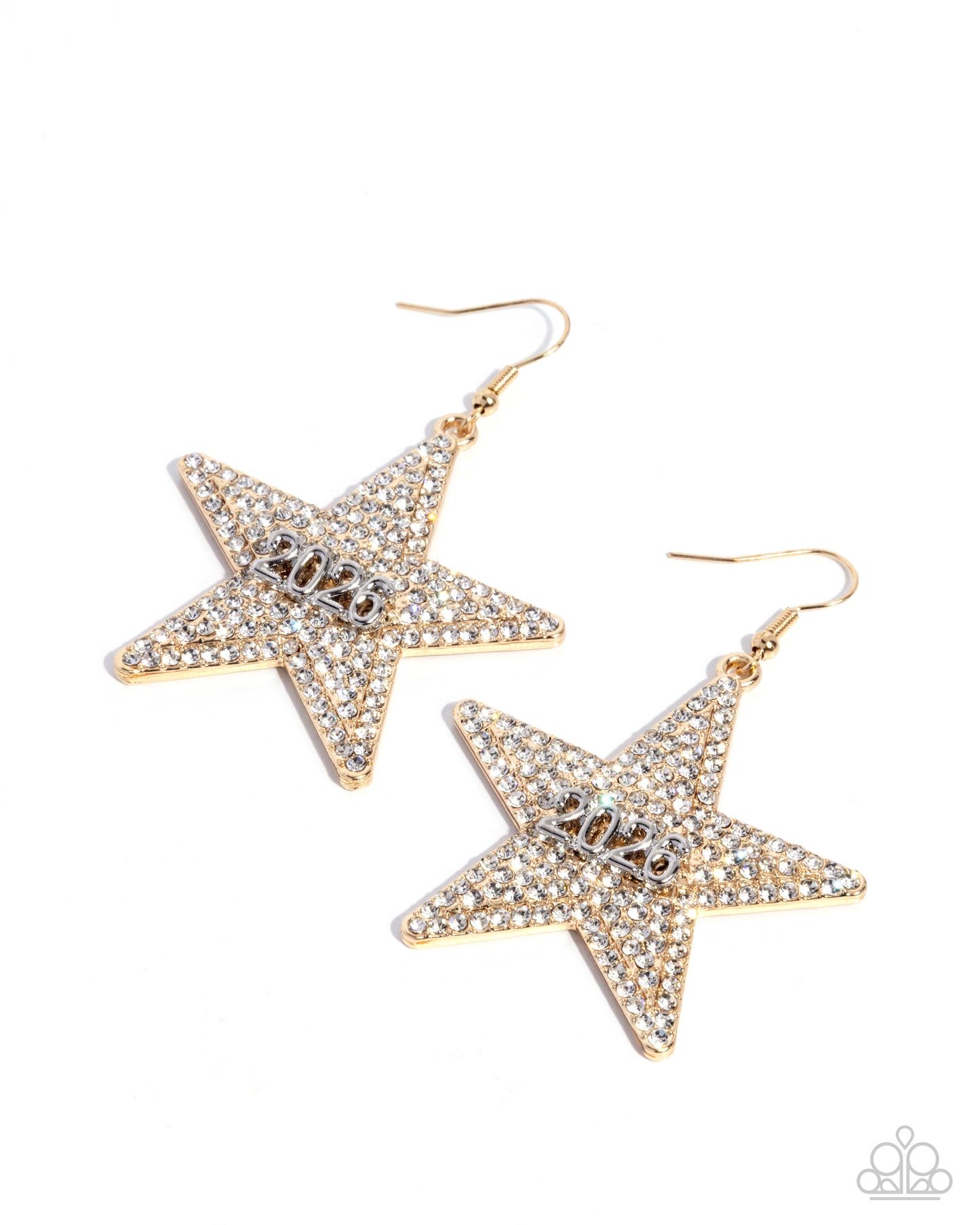 Paparazzi Celebratory Character - Gold, White Rhinestone 2026 New Year Star Earring E3222