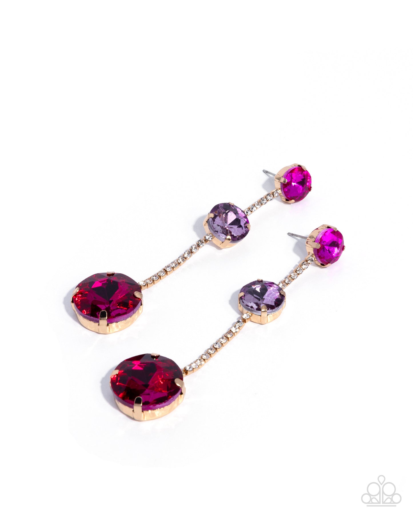 Paparazzi Lost in Chic - Pink & Purple Gem Gold Earring E3318