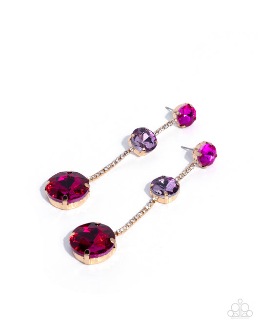 Paparazzi Lost in Chic - Pink & Purple Gem Gold Earring E3318