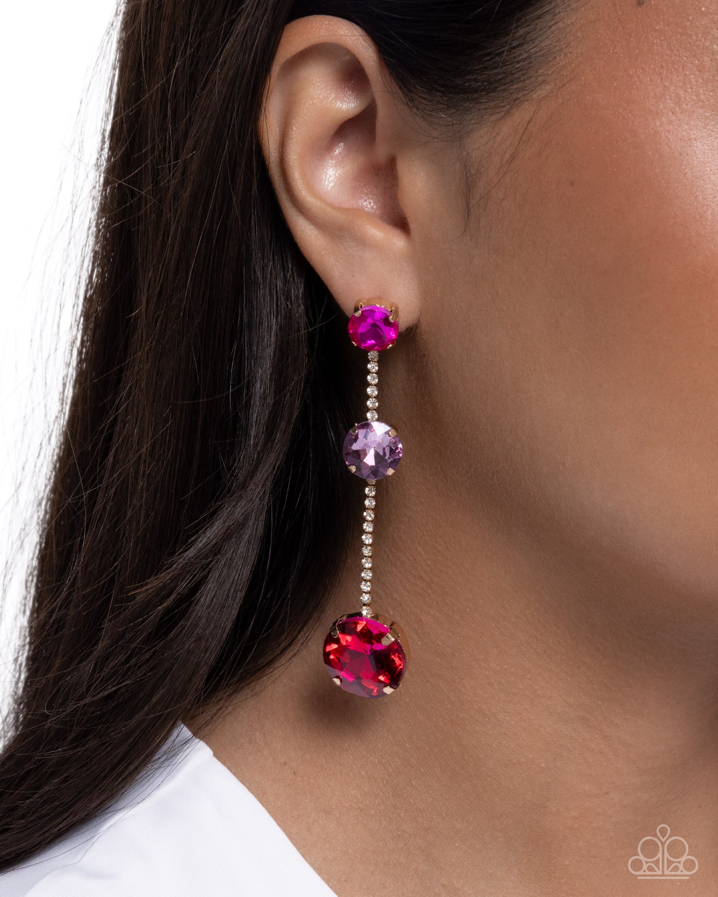 Paparazzi Lost in Chic - Pink & Purple Gem Gold Earring E3318
