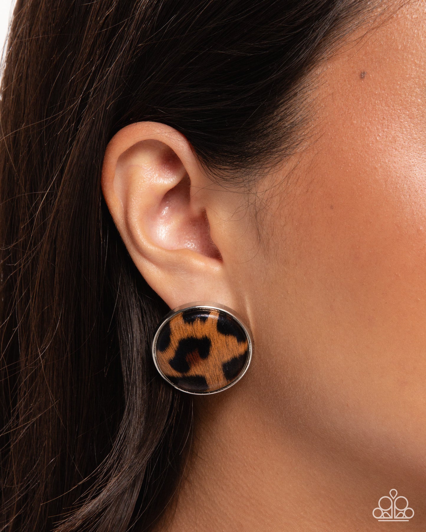 Paparazzi Cheetah Centerpiece - Brown & Black Cheetah Print Silver Post Earring E3225
