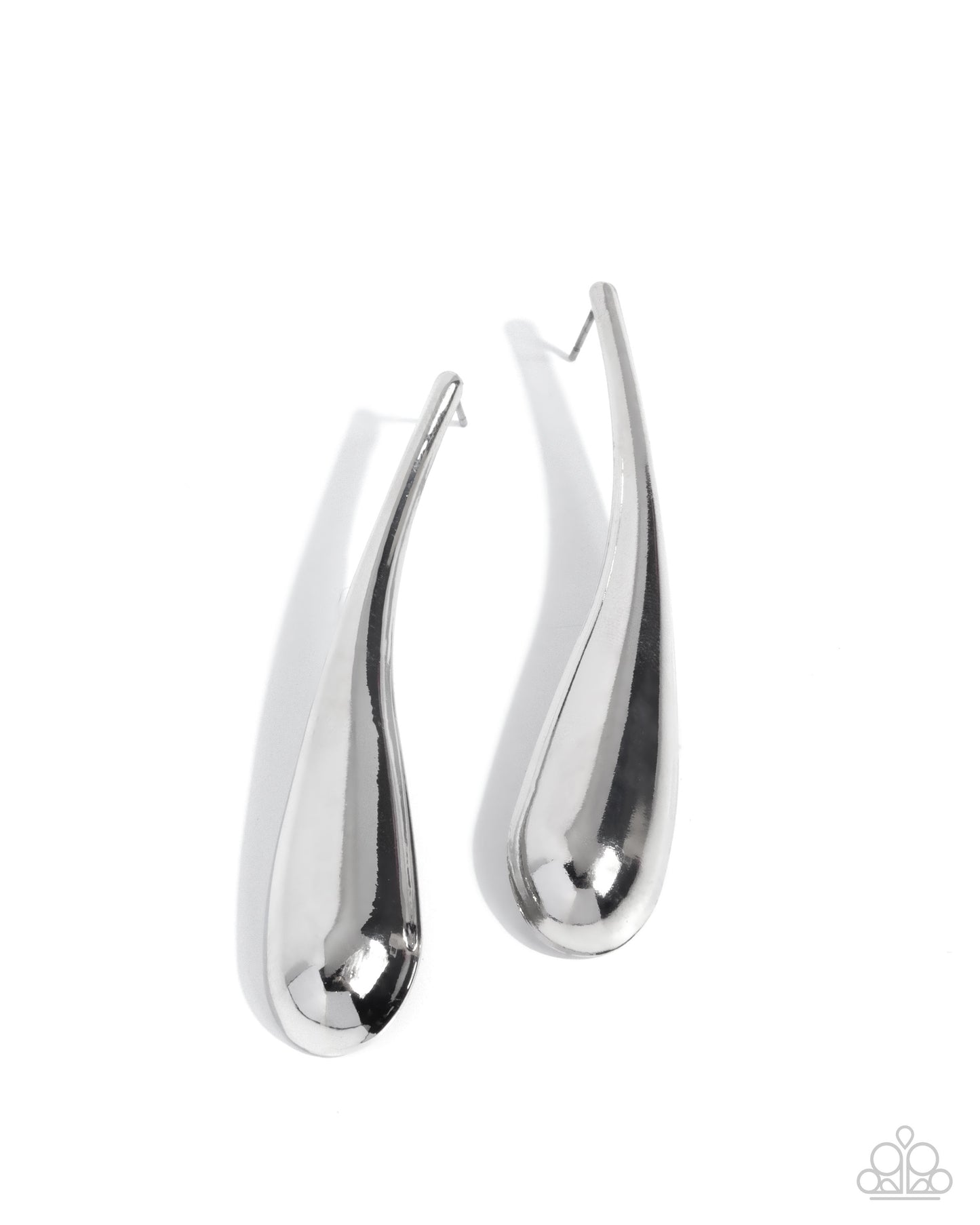 Paparazzi Elongated Effort - Silver High Sheen Teardrop Earring E3233