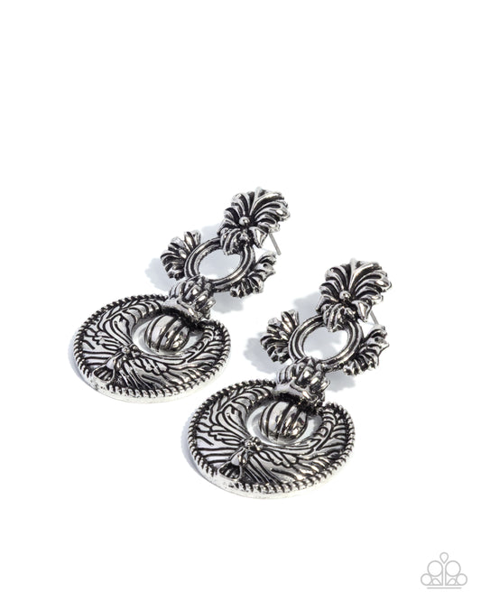 Paparazzi Officially Ornate - Silver Filigree Doorknocker Style Earring E3240