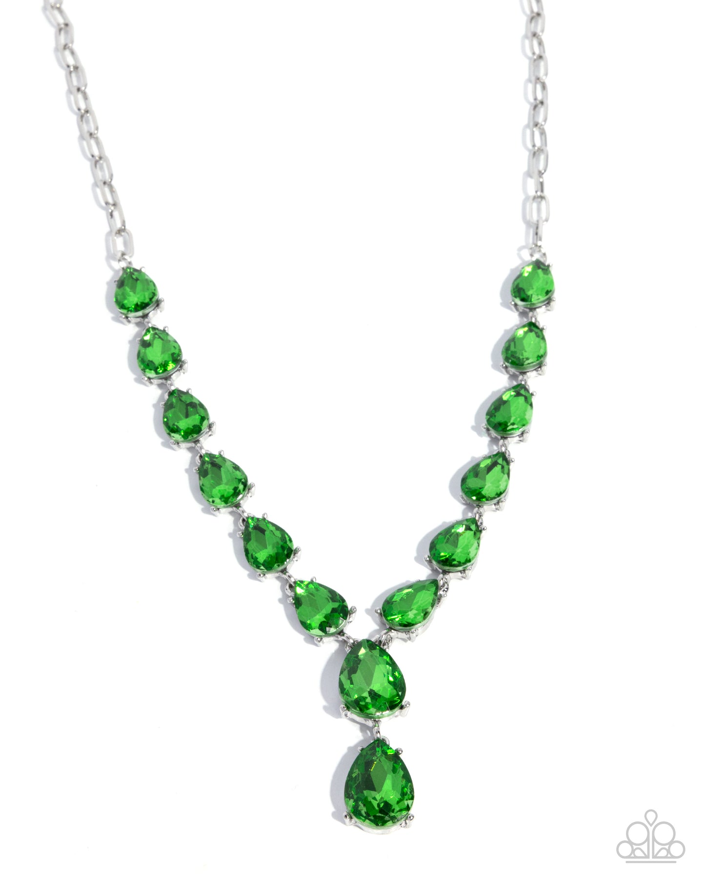 Paparazzi Gratifying Gems - Green Emerald Teardrop Gem Silver Necklace N3905