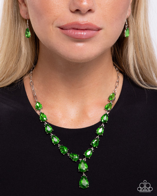 Paparazzi Gratifying Gems - Green Emerald Teardrop Gem Silver Necklace