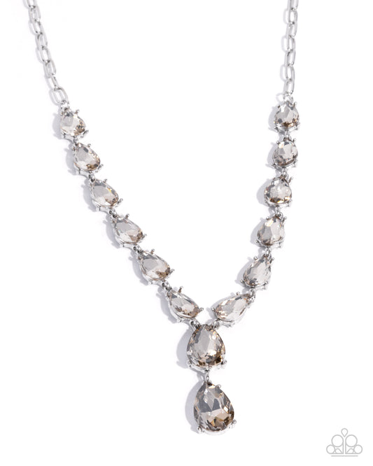 Gratifying Gems - Brown - Light Brown Teardrop Gem Silver Paperclip Chain Necklace