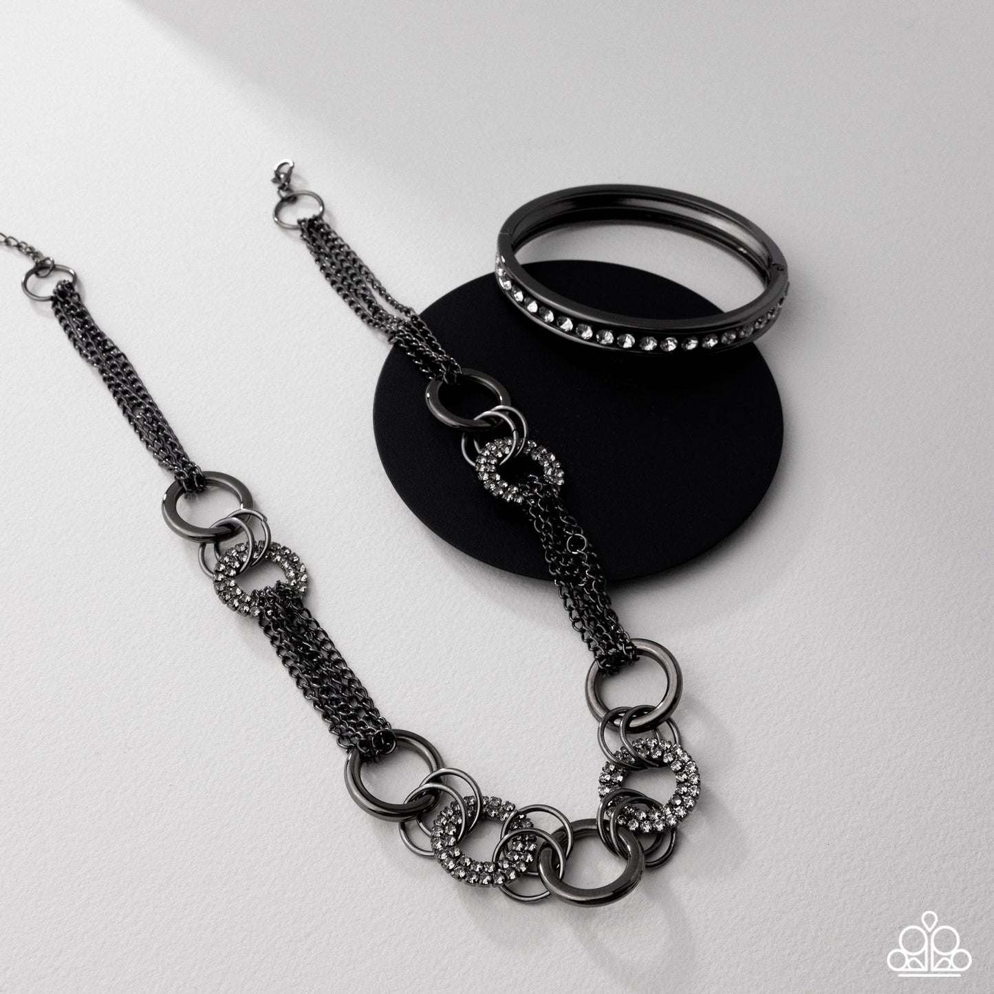 Paparazzi Defiant Dazzle - Black Gunmetal & White Rhinestone Necklace Magnificent Musings Fashion Fix December 2025 N3797